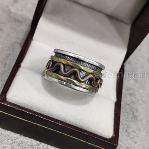 Antique Spinner Band Meditation Ring 925 Sterling Silver Women's Thumb Ring Yoga Handmade Jewelry Fine Anxiety Mens Spinner Ring - Product Image 3