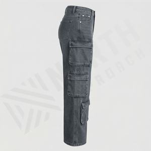 <b>Women</b> Denim Zipper Fly Eco Friendly <b>Jeans</b> Flat Front Cargo Pants Pockets High Waist Loose Mom Trousers Spring Streetwear Style - Product Image 3