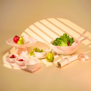Cuenco para servir ensalada de Arte de resina de tortuga sombreada, aspecto de mármol negro Natural pulido, servicio de comida de negocios de frutas sostenible - Product Image 4