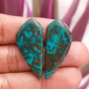 Cabujón de piedras preciosas surtidas, envoltura de cordón de macramé, hermoso cabujón de piedras preciosas naturales de lujo, crisocola, pendientes de piedra verde cruda, par - Product Image 6