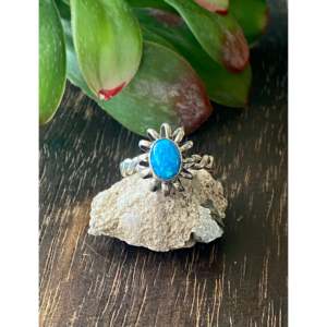Navajo Handmade <b>Blue</b> <b>Opal</b> Sterling Silver Statement <b>Ring</b> Size 8.5 - Product Image 1