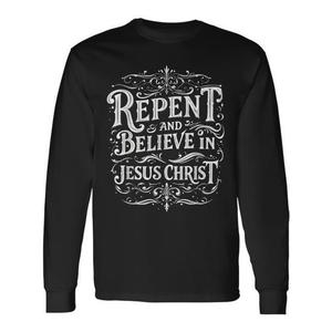 Maglietta a Maniche Lunghe con Motivi Spirituali, Articolo Promozionale che Incoraggia il Repentino e la Fede in Gesù Cristo - Product Image 1