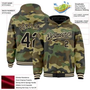 Custom <b>Camo</b> Black-Neutral 3D Bomber Full-Snap Varsity Letterman Salute to Service Hoodie <b>Jacket</b> - Product Image 1