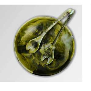 Grand bol en résine verte avec cuillère bol sculpté ensemble de bol de service jetable écologique Style américain cadeau d'affaires maison - Product Image 5