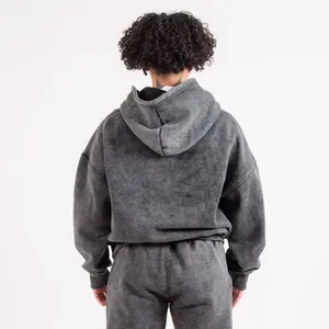 Ensemble survêtement vintage respirant en coton 100% avec lavage à l'acide personnalisé, sweat-shirt et pantalon de jogging - Product Image 3