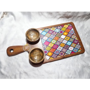 Juego de plato de aperitivo rectangular de diseño clásico hecho a mano de madera de acacia con tazón para servir y bandeja de inmersión para uso en fiestas - Product Image 2