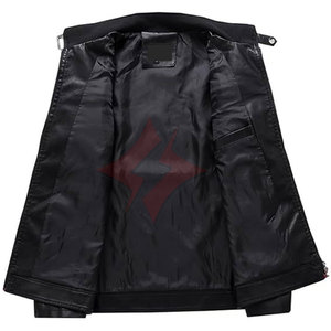 Veste de motard en cuir tendance unisexe respirante à fermeture éclair intégrale, col montant, blocs de couleur, toutes saisons - Product Image 3