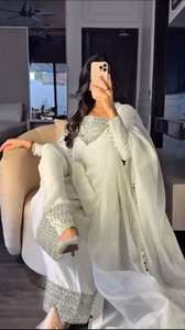 Traje Farshi Salwar Kameez de Diseñador, Vestido Pakistaní Indio, Patiala de Seda, Shalwar Kurta Dupatta para Niñas y Mujeres, Traje Farshi Salwar - Product Image 4