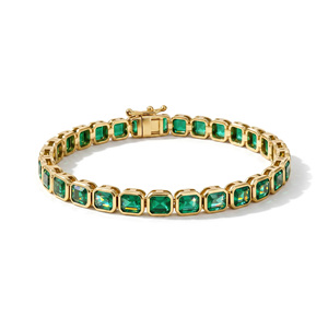 Bracelet tennis en pierre vert émeraude de qualité supérieure, plaqué or, bijoux de luxe pour femmes - Product Image 1