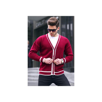 Cardigan en tricot 100 % laine pour homme, col roulé épais, double boutonnage, motif tricoté plat, idéal pour l'hiver