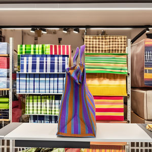 Sac à provisions en nylon réutilisable écologique RPET Zipper Handloom tissé sacs de plage en plastique recyclé à la mode Logo rayé fait - Product Image 6