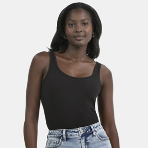 Ribbed Knitted Women's Hip Hop Short Tank <b>Top</b> Black Scoop Neck Sleeveless Breathable Quick Dry Lace Button 100% Cotton - Product Image 1