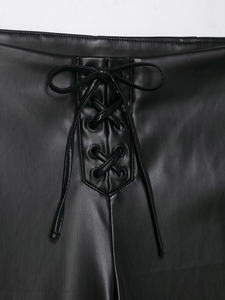 Pantalon cargo à jambes larges en similicuir vert foncé pour femmes Taille haute Poches amples Streetwear Pantalon de mode Bas - Product Image 4