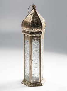 Décorations du Ramadan 2025 suspendues Mini lanternes porte-bougie marocaines en or avec verre floral - Product Image 4