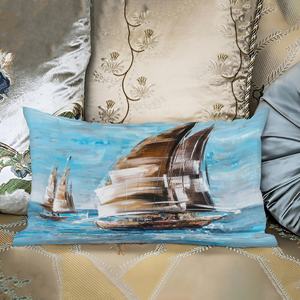 Almohada con estampado de paisaje marino azul costero - Decoración moderna para oficina y hogar, 28"x28" - 70x70 cm - Product Image 5