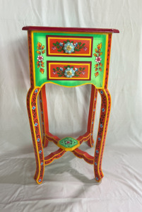 Hand Painted Wooden Nightstand With 2 Drawers Traditional Ethnic Design For Bedroom Home Decor Multicolor Bedside Nighstand - Product Image 2
