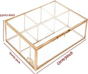 Caja de Joyería de Metal y Vidrio Rectangular Grande, Dorada, Personalizable, de Alta Calidad, Exhibidor de Alta Gama con Decoración Elegante para Almacenamiento - Product Image 1