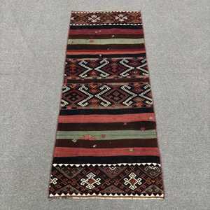 Vintage Turkish Kilim Small Rug 2.1x5 ft, <b>Red</b> Floral Rug <b>Wool</b> - Product Image 1