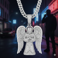 Pendentif ange priant en argent sterling 925 avec perle d'eau douce, collier de luxe hip-hop pour rappeur, breloque micro-pavée en pierre naturelle