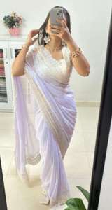 Nouveau designer beau look robe attrayante chemisier saree en mousseline de soie douce avec paillettes et fils broderie travail exportateur indien - Product Image 3