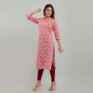 ชุดอาชีพ kurta พิมพ์ลายดอกไม้สีชมพูสำหรับผู้หญิง (SHKUP1219) - Product Image 5