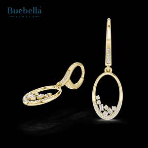 Elegante pendiente recto redondo y baguette con diamantes redondos y corte baguette Pendientes de plata esterlina 925 - Product Image 1