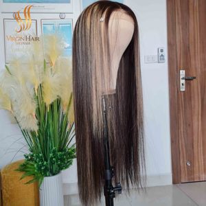 613 Highlight droite 13x6 HD avant perruque cuticule brute alignée extensions de cheveux humains vietnamiens - Product Image 1