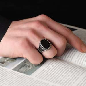 Anillo Masculino Azuris de Plata de Ley 925 al Estilo Otomano con Piedra Natural de Ágata Hecho a Mano en Turquía VALKH1116 - Product Image 3