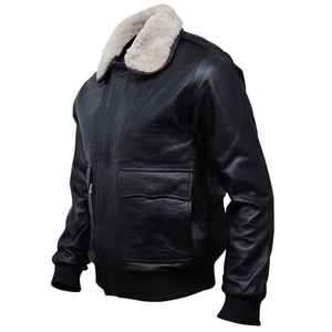 Chaqueta de cuero de bombardero para hombre, abrigo de cuero negro y marrón para hombre con abrigo largo de cuello de piel real para chaquetas unisex - Product Image 3