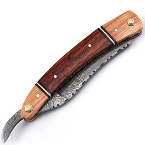 Custom Handmade Damascus Steel Folding Knife| High Quality Folding Knife with <b>Leather</b> Pouch and Wooden Handle - Product Image 5