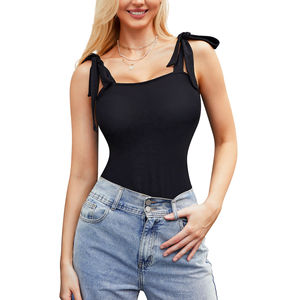 Bodysuits for Women Sexy Sleeveless Body Suit Square <b>Neck</b> Tank Tops <b>Tie</b> Shoulder Dressy Jumpsuits Clubwear T Shirt - Product Image 2