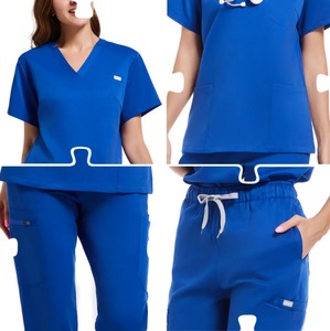 Conjunto de Top y pantalón de enfermera de manga corta con cuello en V multicolor para mujer, ropa de trabajo médica con accesorios para mascotas para uso hospitalario - Product Image 2