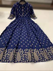 DERNIÈRE CONCEPTEUR LOURD REYON COTON OR IMPRIMÉ ROBE ANARKALI - Product Image 2