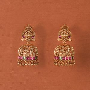 ต่างหูห่วงแฟชั่นอินเดียใต้โบราณชุบทองด้านตรงจากผู้ผลิตและผู้ค้าส่ง - Product Image 2