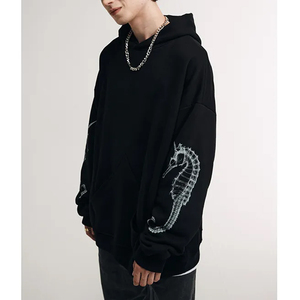 เสื้อฮู้ดพิมพ์ลายกราฟิกปักลาย ล้างสีแบบแอซิดวอช ผ้าฝ้ายฟลีซ 100% ทรงหลวม คุณภาพสูง มีกระเป๋า ใส่ได้ทั้งชายและหญิง สำหรับฤดูใบไม้ร่วง - Product Image 5