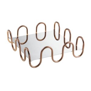 Plateau de service en métal de conception antique plaqué or luxueux avec décor de base de miroir décoratif mariages hôtels plateaux de service - Product Image 4