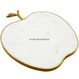 Bandeja de servicio hecha de mármol blanco de diseñador Apple de venta mundial con marco de Metal chapado en oro y suministros de mesa de restaurante de hojas - Product Image 1