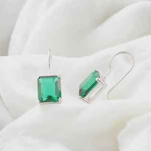Boucles d'oreilles rectangulaires en émeraude verte, pierre précieuse, argent sterling 925, bijoux faits à la main, cadeau de naissance de mai pour femmes - Product Image 6