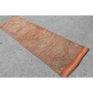 Alfombra de lana de retazos naranja Vintage, 2,5x9,3 pies, área grande clásica, diseño de pasillo rectangular turco para habitación de adolescentes, respaldo de látex - Product Image 4