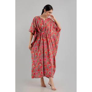 Robe longue ethnique en coton pur à imprimé floral rose - SHKUP1249 - Décontractée - Grande taille (XS à XL) - Longueur genou - Vêtements ethniques de jour ODM - Product Image 4