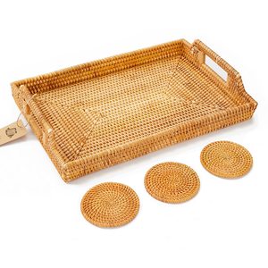Plateau de service en rotin rond tissé à la main pour la décoration intérieure pour le stockage de bijoux objets décoratifs Fruits cuisine salon chambre - Product Image 1