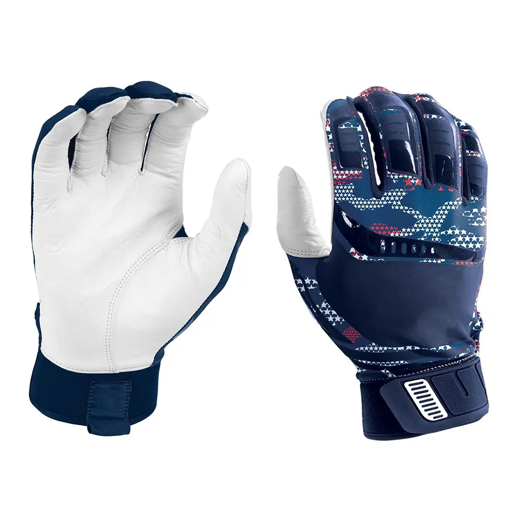 Guantes de béisbol de la mejor calidad, Palma de agarre alto de Color azul con protección para nudillos, diseño acolchado con estilo impreso personalizado