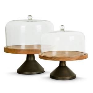 Meilleur prix, support à gâteau moderne en bois et en verre, glamour, fait à la main, avec piédestal décoratif, dôme de présentation de desserts - Product Image 1