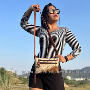 Bolso de mano de cuero de vaca de alta calidad, bolso cruzado multiusos, pelo Real en cuero genuino, bolso de hombro con doble cremallera - Product Image 2