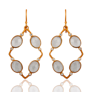White Zircon Crystal Quartz Earrings Indian Designer Gemstone Brass Fashion Earrings Supplier Jewelry Vintage Collection - Product Image 4