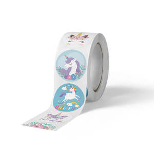 Rouleau d'autocollants de dessins animés Licorne Arc-en-ciel - 500 autocollants muraux pour la décoration intérieure et les cadeaux promotionnels - Product Image 3