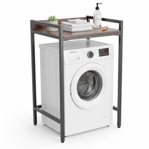 Étagère simple en bois de caoutchouc pour machine à laver 72x60x112cm KMG68015, assemblage requis, avec structure en fer, équipement de repassage et de lavage - Product Image 1