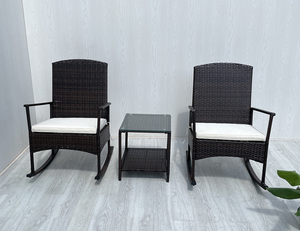 RK00064 Fábrica directa en Vietnam, juego de bistró de 3 piezas para patio con 2 sillas reclinables de ratán, mesa de centro con tapa de cristal y cojines - Product Image 5