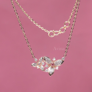 Pendentif floral en diamant rond cultivé en laboratoire certifié IGI en or rose/jaune et blanc 9 carats |   Collier de luxe en diamants fins - Product Image 1