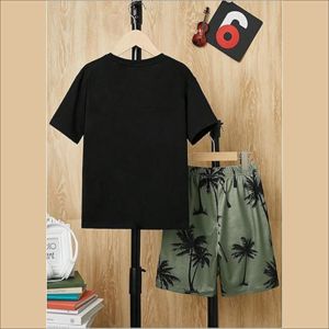 Men's Customized 100% Cotton Acid Wash T-Shirt & <b>Distressed</b> Raw Hem Shorts Set Two-Piece Breathable Streetwear for Summer - Product Image 2